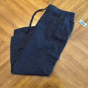 Old Navy Linen Pinstripe Pull On Cargo Pants, Size Large Navy Blue, Women's, New